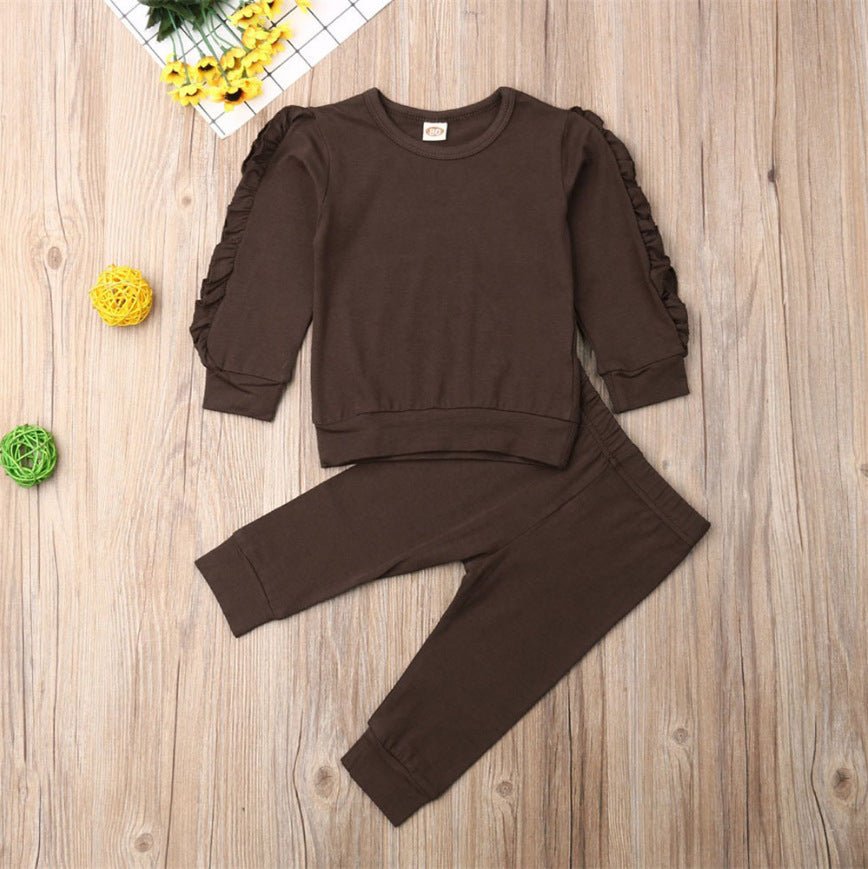 Newborn Baby Boys Girls Ruffles Jumper Solid Long Sleeve Sweatshirt Tops Pants Infant Kids 2Pcs Outfits Clothes Set Fall Clothes - Elite styles