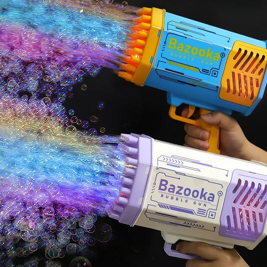 Bubble Gun Rocket 69 Holes Soap Bubbles Machine Gun Shape Automatic Blower With Light Toys For Kids Pomperos - Elite styles