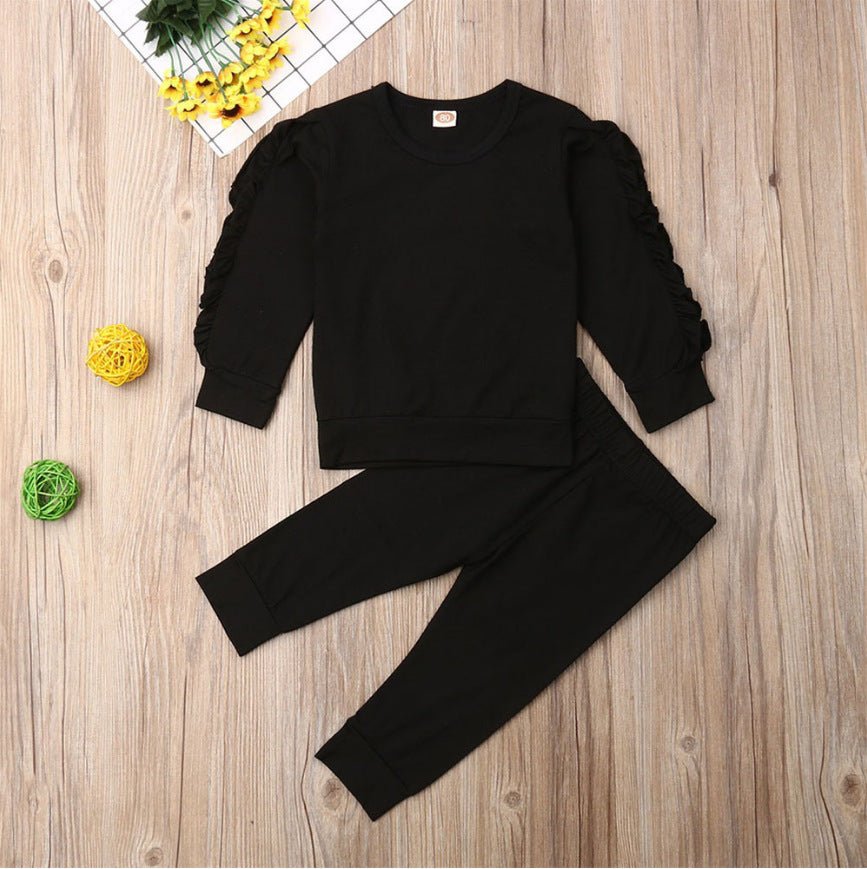 Newborn Baby Boys Girls Ruffles Jumper Solid Long Sleeve Sweatshirt Tops Pants Infant Kids 2Pcs Outfits Clothes Set Fall Clothes - Elite styles