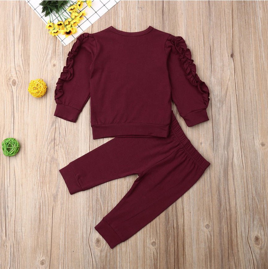 Newborn Baby Boys Girls Ruffles Jumper Solid Long Sleeve Sweatshirt Tops Pants Infant Kids 2Pcs Outfits Clothes Set Fall Clothes - Elite styles