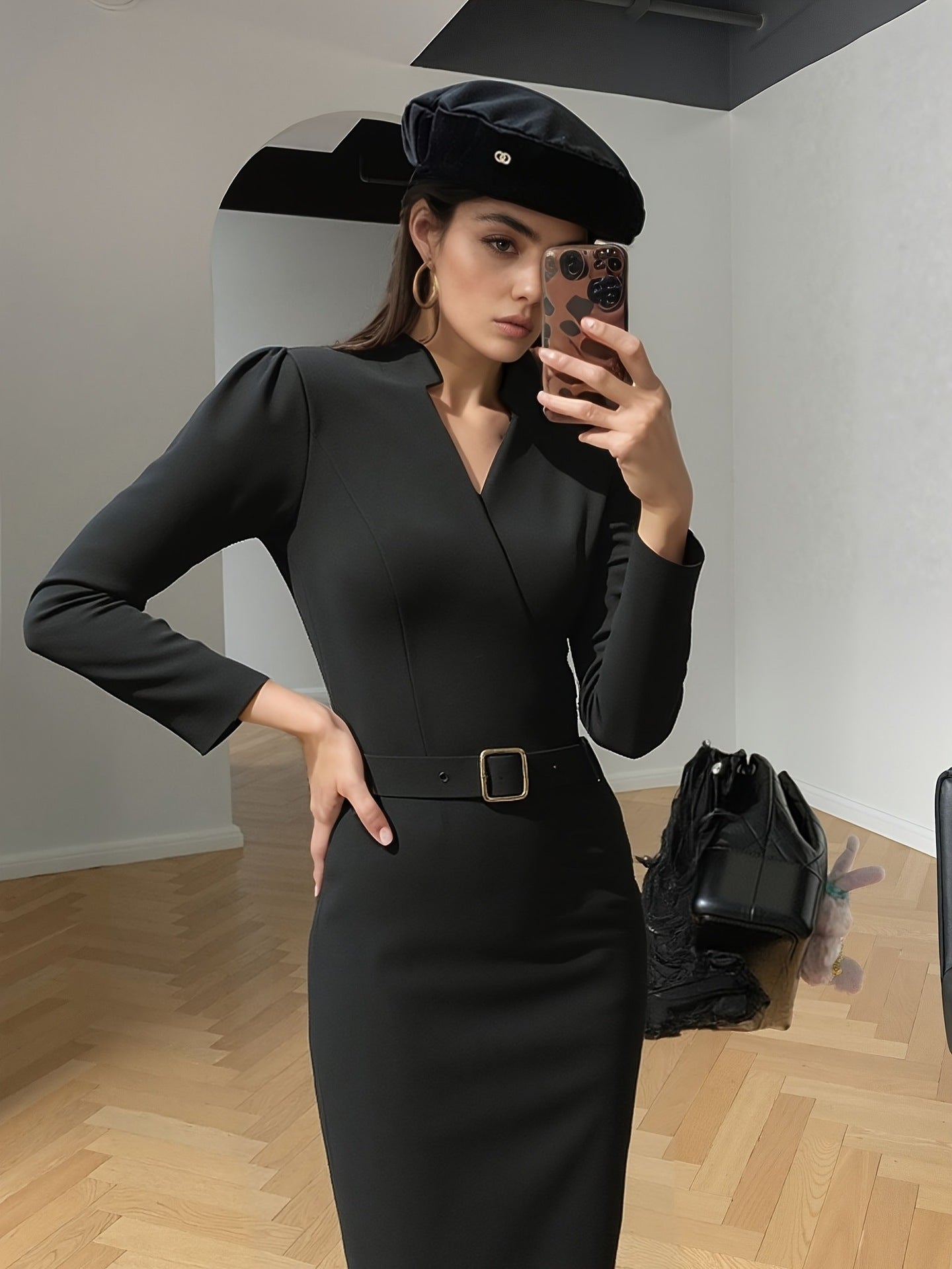 Slim - fitting Casual Suit Dress V - neck Long - sleeved Dresses Commuting Office Clothing For Women - Elite styles