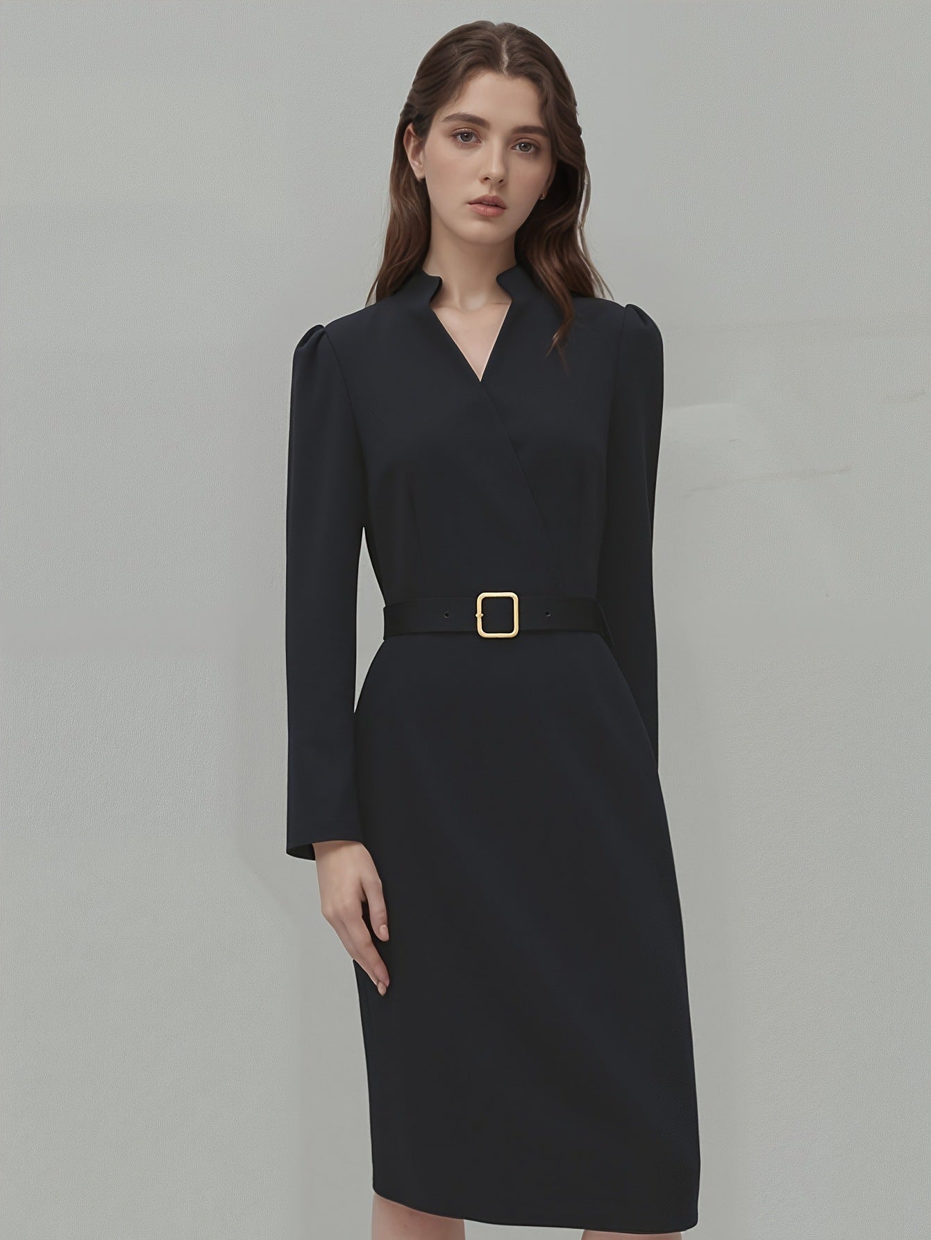 Slim - fitting Casual Suit Dress V - neck Long - sleeved Dresses Commuting Office Clothing For Women - Elite styles