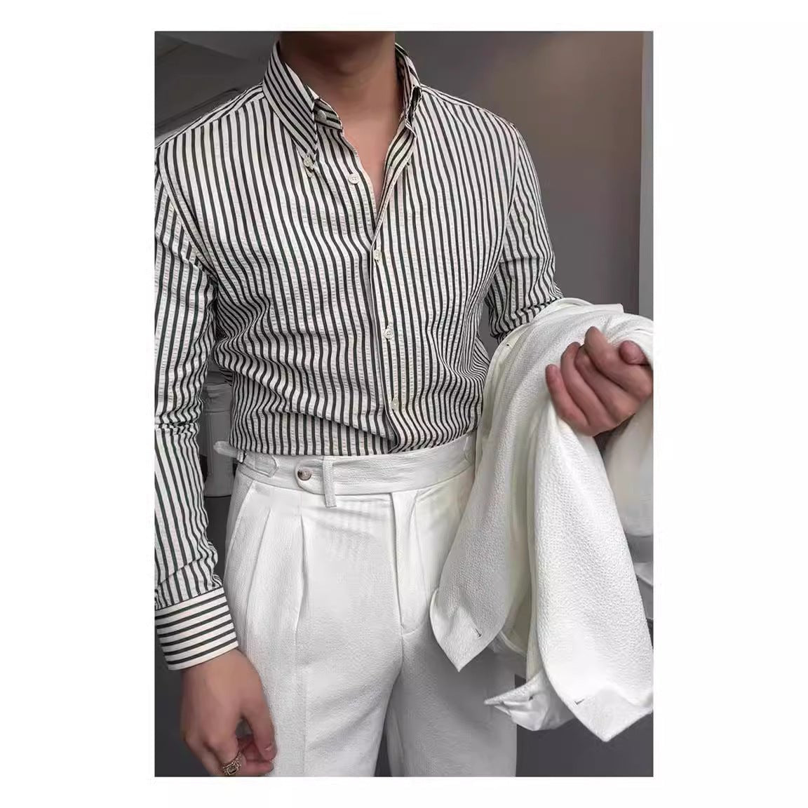 Spring Seersucker Series Shirt Men - Elite styles