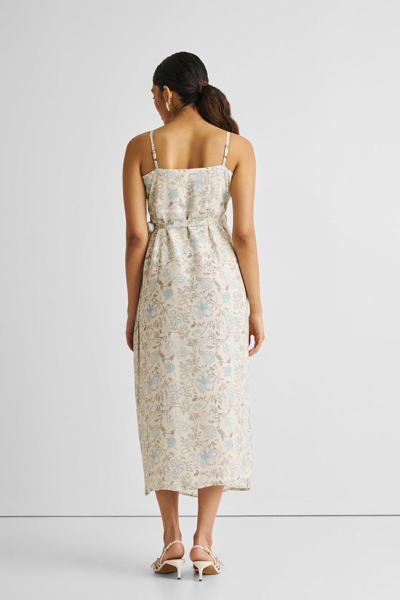 Strappy Wrap Dress in Blue Florals - Elite styles